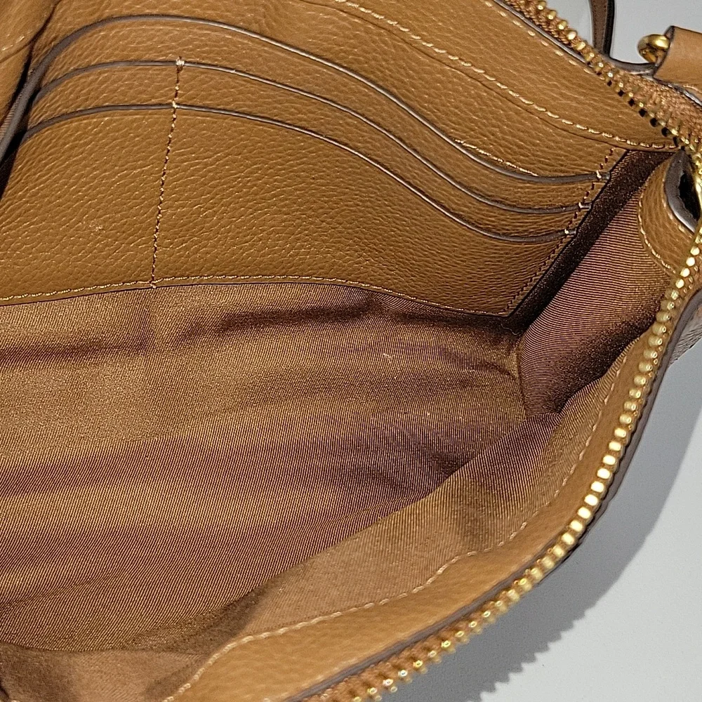 Tory Burch Brown Leather Crossbody Bag with Striped Accent